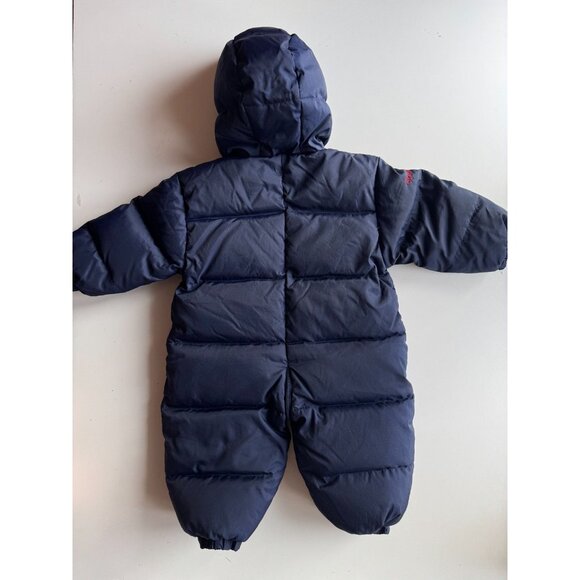 Baby JACADI Navy Funny Bear Embroidered Nylon Down Filled Snowsuit, Size 18M - Picture 6 of 12